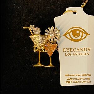 EYE CANDY Gold Tone Martini Glass Adjustable CZ Ring